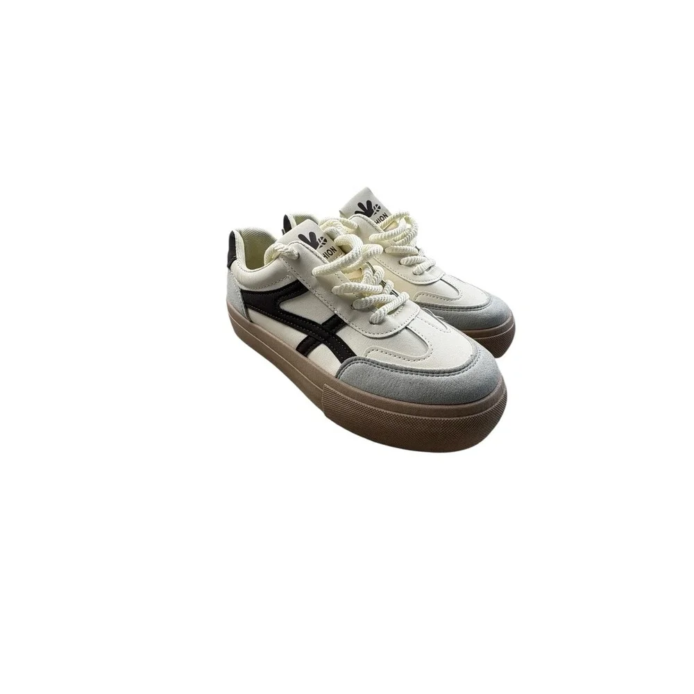 Women's Fashion Platform Sneakers EU 38 Cream Gray‎ Gum Sole